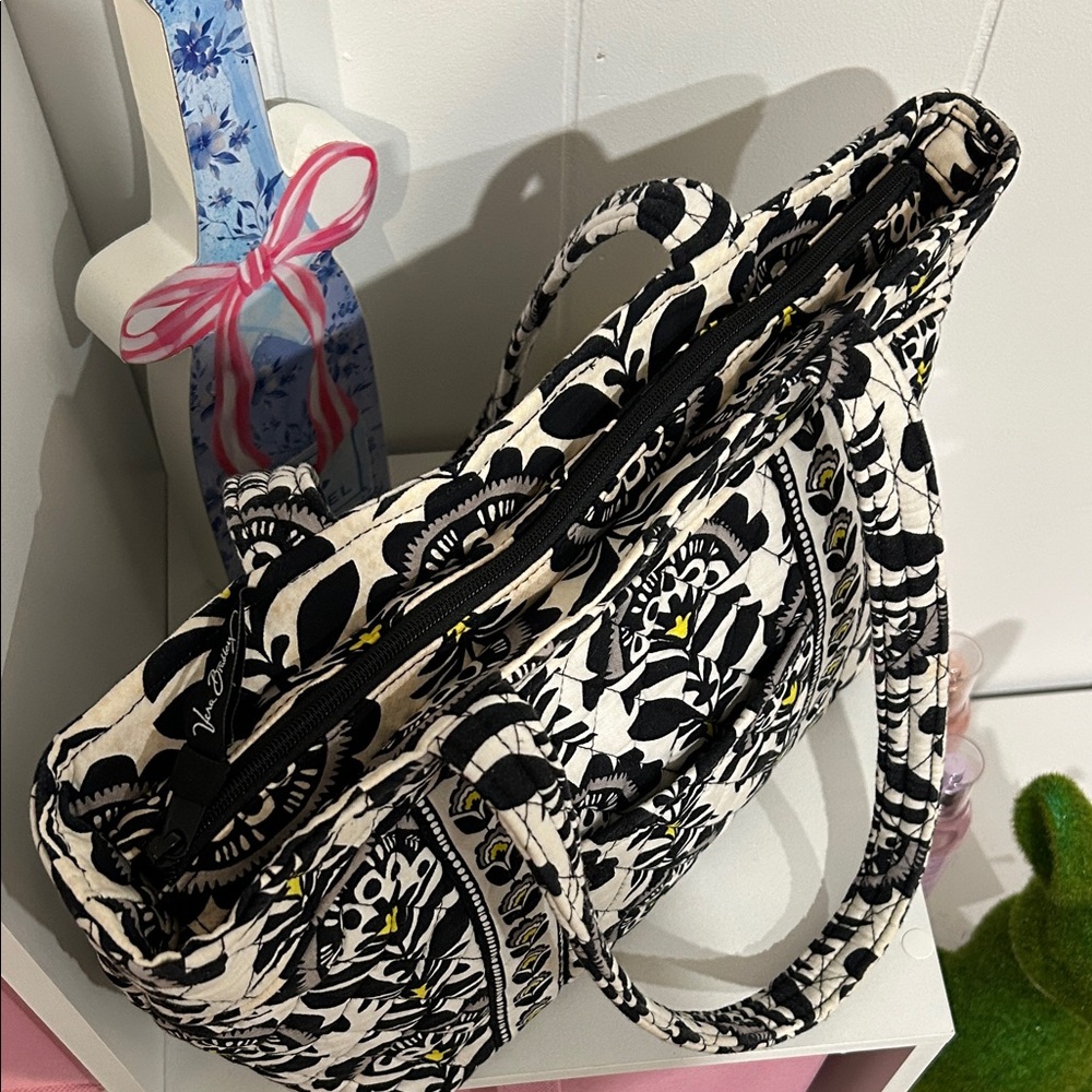Vera Bradley Black & White Floral Quilted Tote with Yellow Highlights - Picture 3 of 8